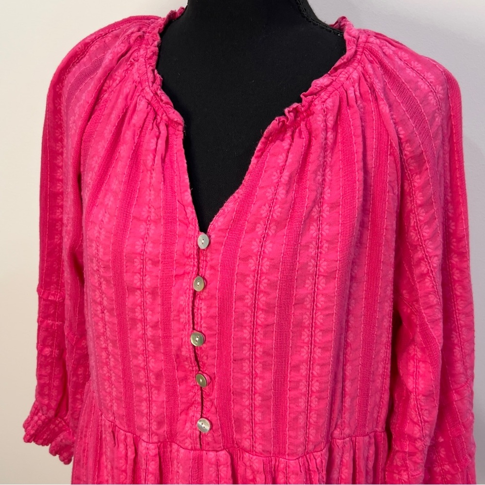 J. Jill Womens Hot Pink Button-Front Tiered Peasant Dress Size Medium - Picture 7 of 14